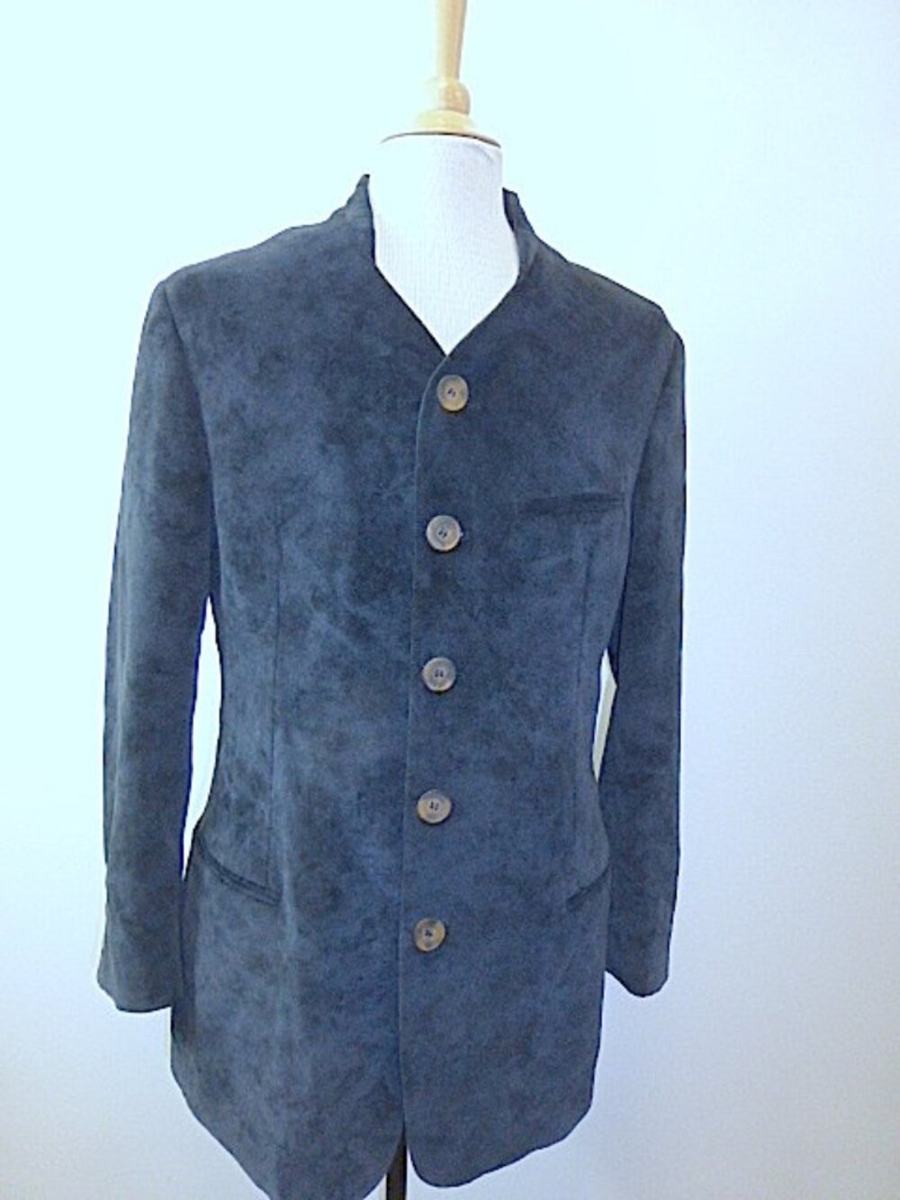 GIORGIO ARMANI COLLEZIONI blue velvet jacket band collar Italy 38